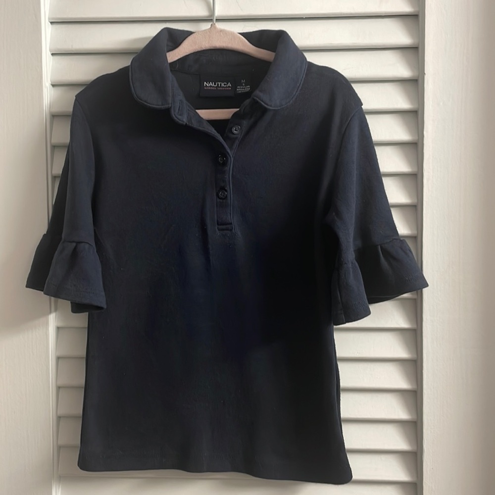 Nautica School Uniform Polo w/Bell Sleeves in Navy. Size 5;Good Pre-loved Cond.